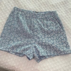 Blue/white cheetah print shorts